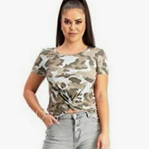 Hippie Rose Tops - FREE With Purchase Hippie Rose Top In Olive Camo Twist Front Size XS